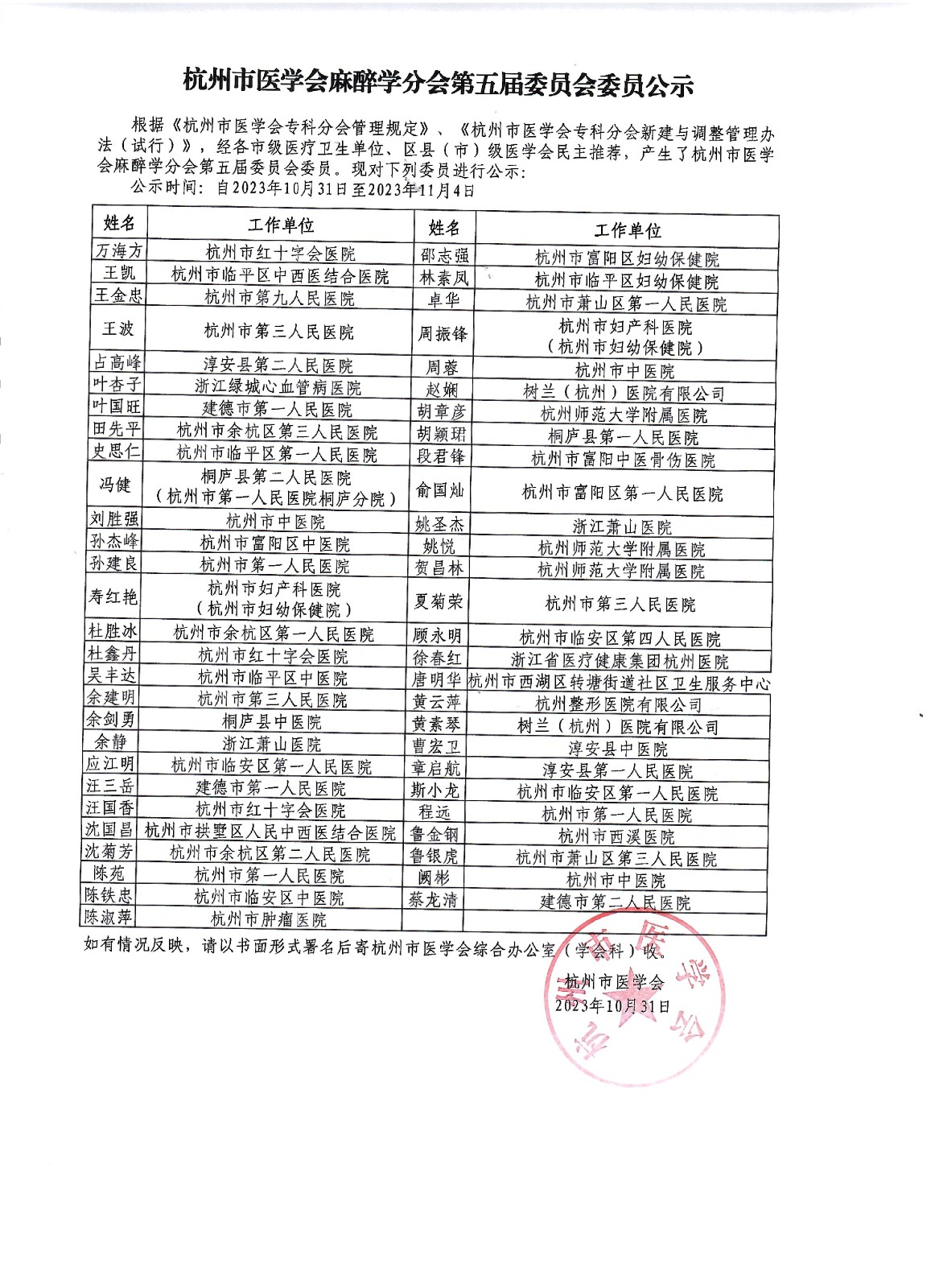 杭州市医学会麻醉学分会第五届委员会委员公示.jpg